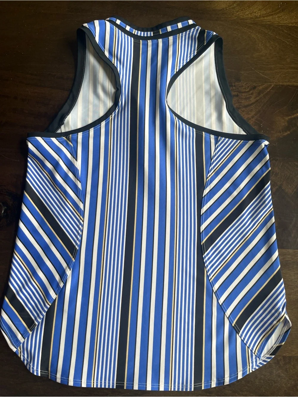 Tail Striped Sleeveless Zip-Front Top in Blue, White & Black